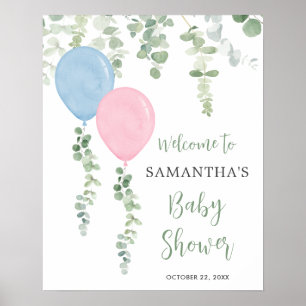 Poster Ballons bleu rose baby shower signe de bienvenue