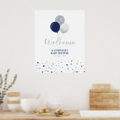 Poster Ballons bleus argent et marine | Accueil Baby show (Cuisine)
