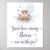 Poster Ballons Bleus Ours Teddy Mignonne Devinez Combien  (Devant)