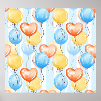 Poster Ballons colorés : aquarelle couleur motif sans cou