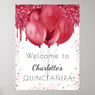 Poster Ballons d'accueil en parties scintillant rouge bla