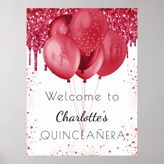 Poster Ballons d'accueil en parties scintillant rouge bla (Devant)