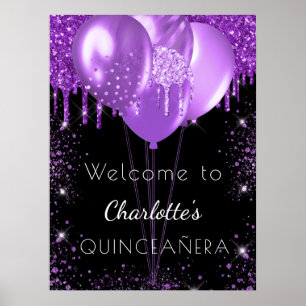 Poster Ballons d'accueil en parties scintillant violet no