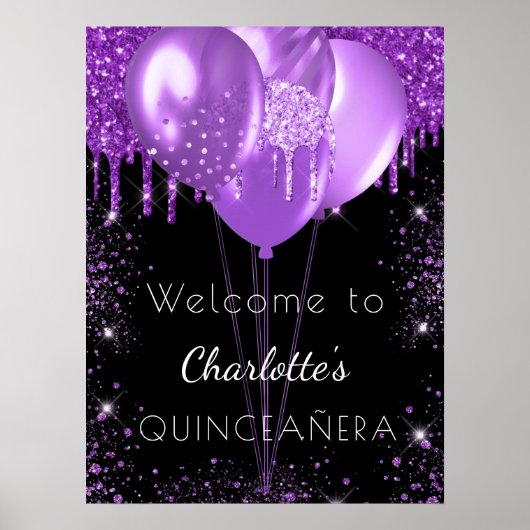Poster Ballons d'accueil en parties scintillant violet no (Devant)
