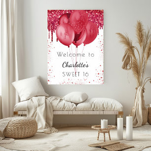 Poster Ballons d'accueil Sweet 16 parties scintillant rou