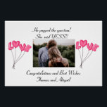 Poster Ballons d'amour rose Fiançailles photo<br><div class="desc">Photo Poster Fiançailles des Ballons Coeur Rose. Ajoutez votre propre photo et personnalisez le texte.</div>