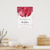 Poster Ballons de bienvenue à la parties scintillant roug (Cuisine)