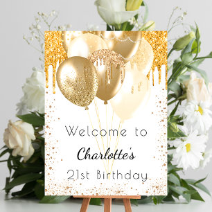 Poster Ballons de bienvenue en blanc et or brillant pour