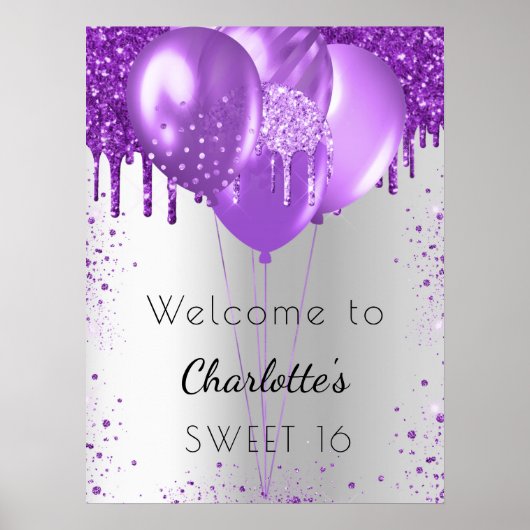 Poster Ballons de bienvenue Sweet 16 parties scintillant  (Devant)