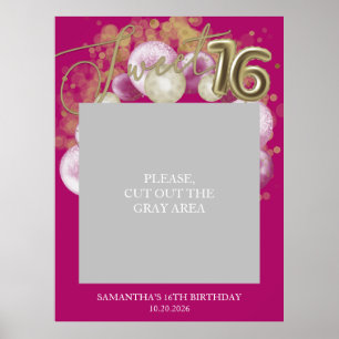 Poster Ballons de fête d'anniversaire Gold Sweet 16 Hot P