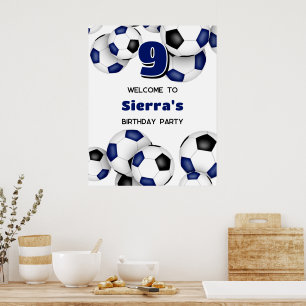 Poster Ballons de football noir bleu anniversaire de enfa