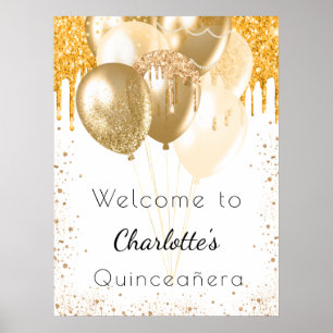 Poster Ballons de parties scintillant en or blanc Quincea