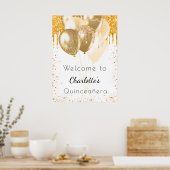 Poster Ballons de parties scintillant en or blanc Quincea (Cuisine)