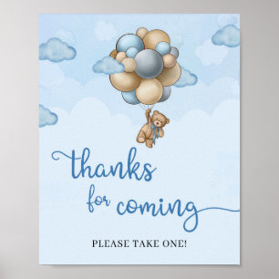Poster Ballons d'ivoire bleu ours en peluche merci d'être