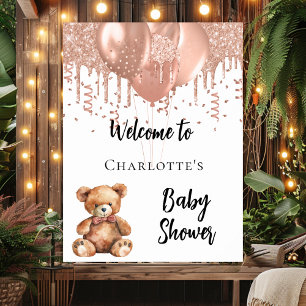 Poster Ballons d'or rose ours en peluche baby shower bien