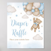 Poster Ballons d'ours Bleu Baby shower Déchets Raffin (Devant)