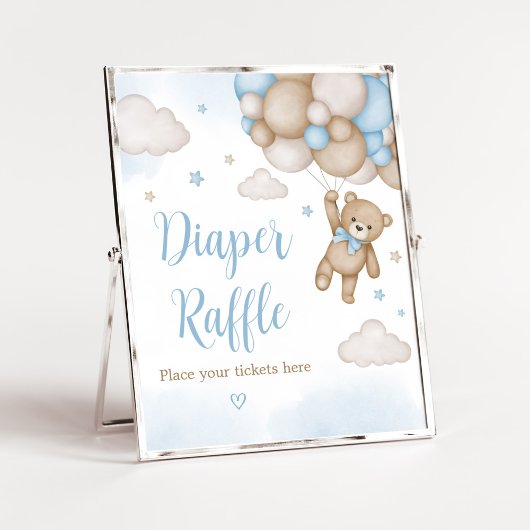 Poster Ballons d'ours Bleu Baby shower Déchets Raffin