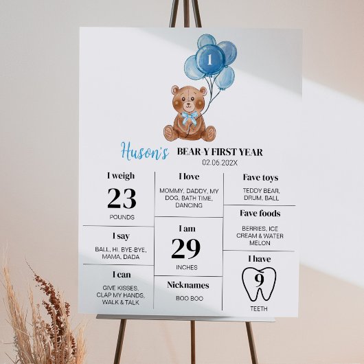 Poster Ballons d'ours en peluche Premier anniversaire Jal