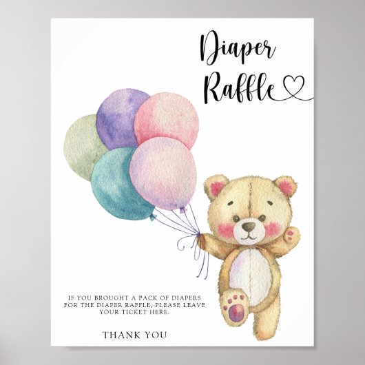 Poster Ballons d'ours en peluche - tombole de couche (Devant)