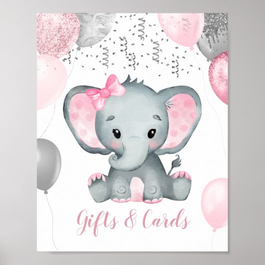 Poster Ballons Eléphant fille mignonne Cadeaux Baby showe (Devant)