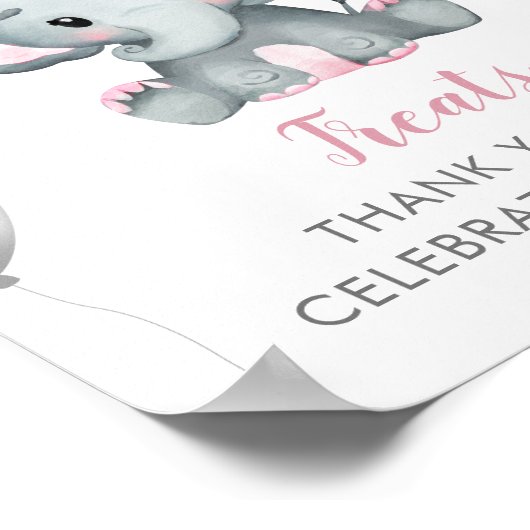 Poster Ballons Eléphants Fille mignonne Baby shower Trait (Coin)