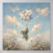 Poster Ballons flottants éléphant bébé (Devant)
