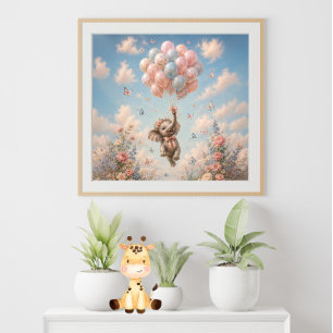 Poster Ballons flottants éléphant bébé