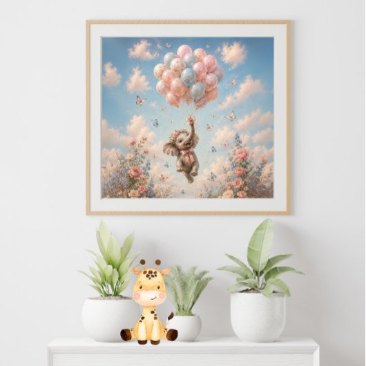 Poster Ballons flottants éléphant bébé