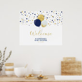 Poster Ballons Gold & Navy Baby shower moderne Bienvenue (Cuisine)