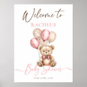 Poster Ballons Ours Teddy Baby shower rose Accueil (Devant)