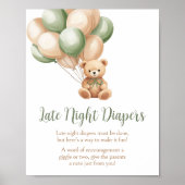 Poster Ballons Ours Vert Sage Late Night Diapés (Devant)