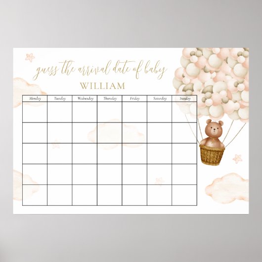 Poster Ballons Ourson Devinez la Date Prévue (Devant)