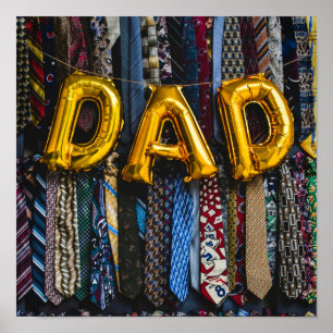 Poster Ballons papa en or avec Cravates colorés