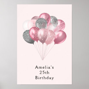 Poster Ballons parties scintillant Anniversaire rose et a