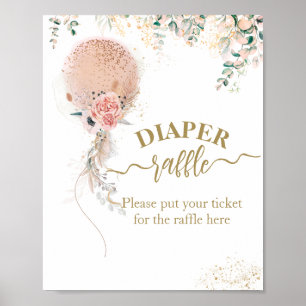 Poster Ballons rose floral Eucalyptus Baby shower couche