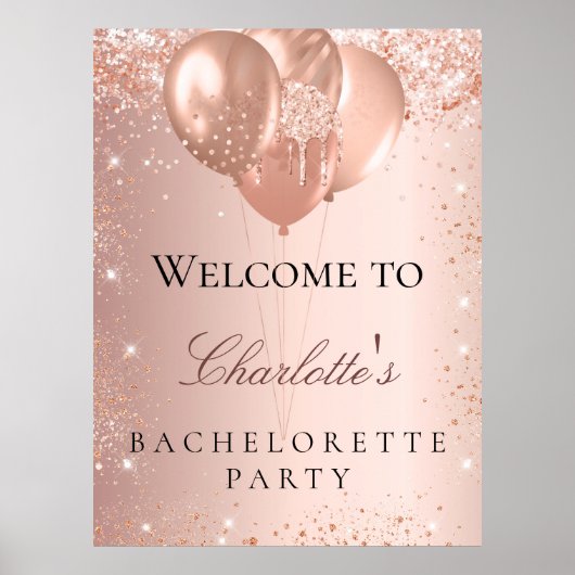 Poster Ballons rose gold pour enterrement de vie de jeune (Devant)