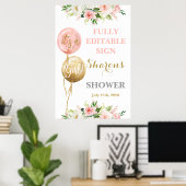 Poster Ballons roses baby shower fille signe (Bureau à domicile)