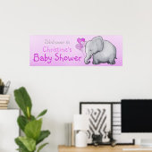 Poster Ballons roses Eléphant Girl Baby shower (Bureau à domicile)