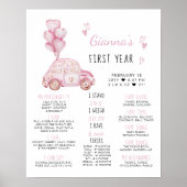 Poster Ballons roses et voiture 1er anniversaire Jalon (Devant)