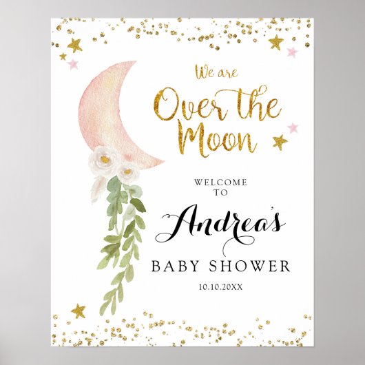 Poster Ballons roses Sur L'Affiche de bienvenue Lune (Devant)