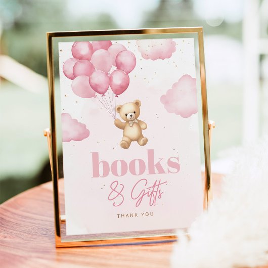 Poster Ballons roses Teddy bear Livres et cadeaux