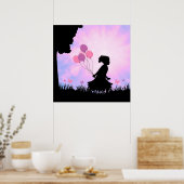 Poster Ballons Silhouette Enfants Papillons Art Mur (Cuisine)
