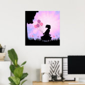 Poster Ballons Silhouette Enfants Papillons Art Mur (Bureau à domicile)
