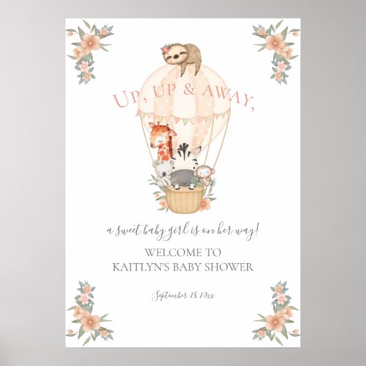 Poster Balloon à air chaud mignon Animaux Giraffe Sloth Z (Devant)