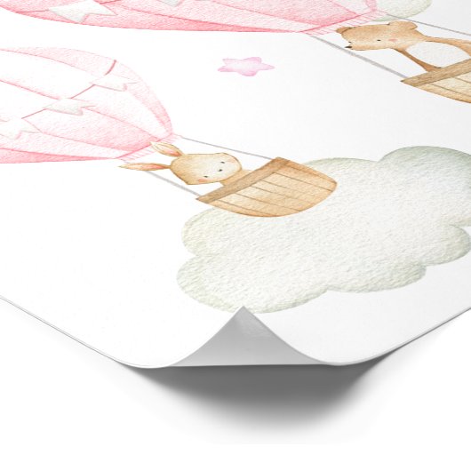 Poster Balloon à air chaud rose, mignons animaux, infirmi (Coin)