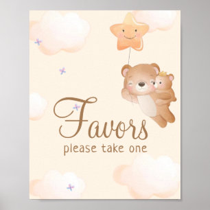 Poster Balloon beige Teddy Bear Baby shower Faveur