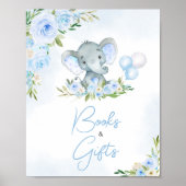 Poster Balloon bleu Floral Elephant Livres et Cadeaux (Devant)