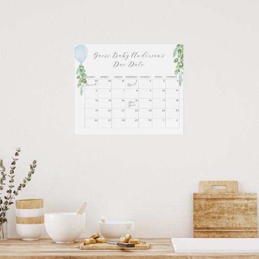 Poster Balloon Eucalyptus Guess Baby Date d'échéance Cale (Cuisine)