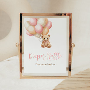 Poster Balloon rose Baby shower Ours Boho Déchets Raffin