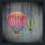 Poster Balloons à air chaud/vers le haut Art Décor mural<br><div class="desc">Balloons À Air Chaud Vintage Grungy Décor Mur Art. ©riverme*2013. Veuillez customiser la taille, la texture, la bordure et/ou le cadre de l'affiche selon vos goûts.</div>